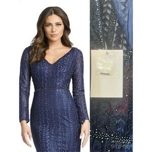 MAC DUGGAL EMBELLISHED FULL LENGTH LAYERED SLEEVE GOWN